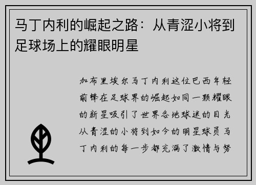 马丁内利的崛起之路：从青涩小将到足球场上的耀眼明星